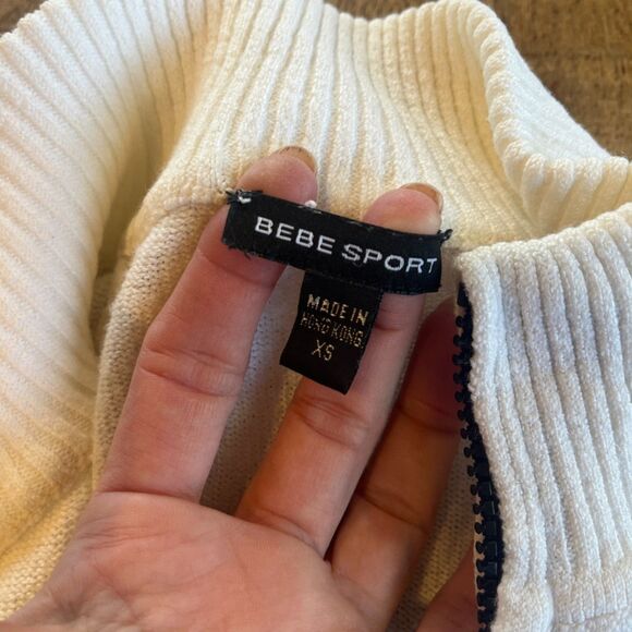 Bebe Sport Vintage Y2k Full Zip Mock Neck Sweater Pockets Spell Out Sleeve - Picture 4 of 9
